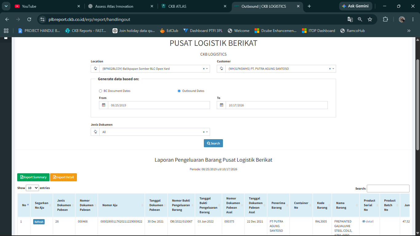 PLB Report Inventory & Handling In/Out Reports